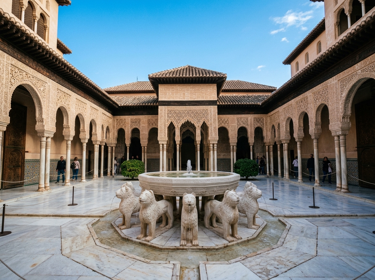 Court of Lions marble fountain in Alhambra